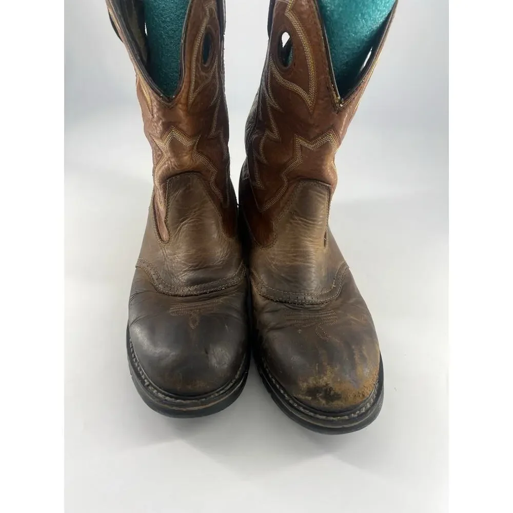 ROCKY Roper Cowboy Boots Mens Sz 12 M Brown Leather Western Rodeo Sddle Azt Ocre